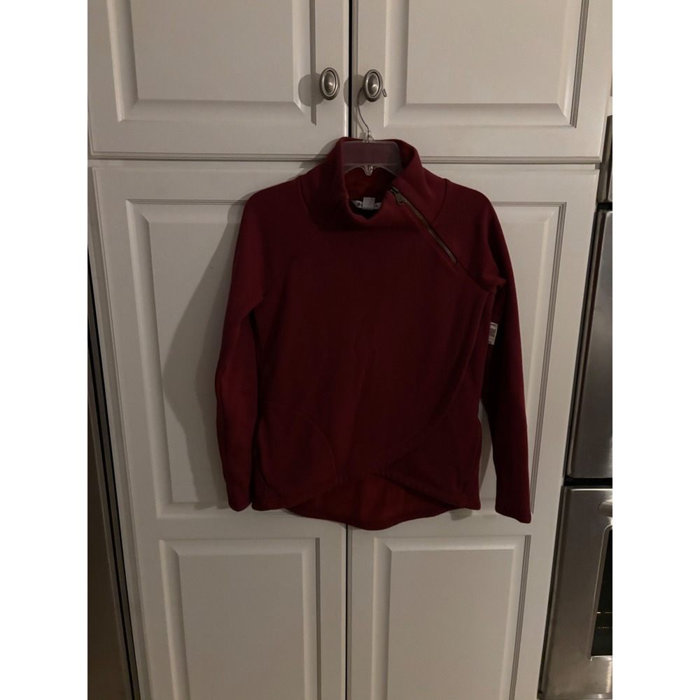 Athleta Womens XS Red Asymmetrical Zip Fleece Lined Tulip Hem Pullover Top